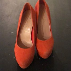 Suede coral/orange platform heels